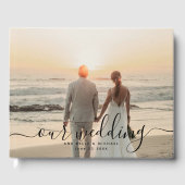 Modern Elegant Chic Handwritten Photo Wedding ゲストブック (正面)