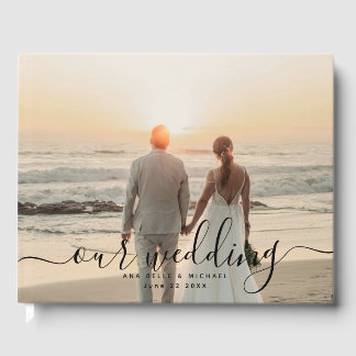 Modern Elegant Chic Handwritten Photo Wedding ゲストブック