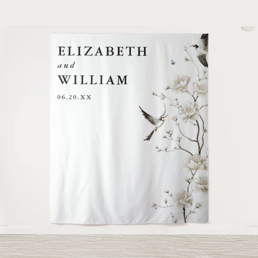 Modern Elegant Chinoiserie Wedding Photo Backdrop タペストリー (正面)