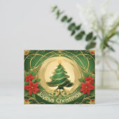 Modern Elegant Christmas Tree with Gold Color Trim シーズンポストカード (スタンド正面)