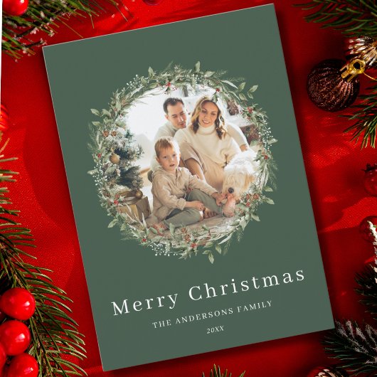 Modern elegant Christmas wreath holiday card シーズンカード