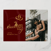 Modern Elegant Classic Chic Photopop Valentines 箔シーズンカード (正面)