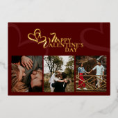 Modern Elegant Classic Red Chic Photopop Valentine 箔シーズンカード (正面)