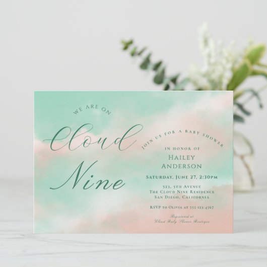Modern Elegant Cloud Nine Baby Shower 招待状 (スタンド正面)