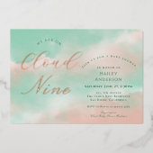 Modern Elegant Cloud Nine Baby Shower 箔招待状 (正面)