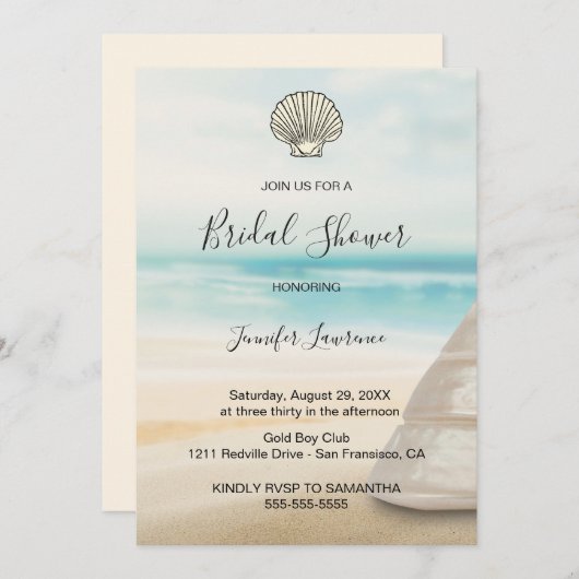 Modern Elegant Coastal Bridal Shower  招待状 (正面/裏面)