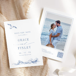 Modern Elegant Coastal Chic Blue Wedding Photo セーブザデート