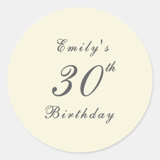 Modern Elegant Cream 30th Birthday Party ラウンドシール (正面)