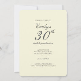 Modern Elegant Cream 30th Birthday Party 招待状