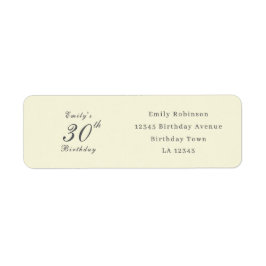 Modern Elegant Cream 30th Birthday Party Address ラベル