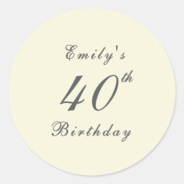 Modern Elegant Cream 40th Birthday Party ラウンドシール