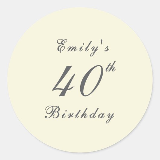 Modern Elegant Cream 40th Birthday Party ラウンドシール (正面)