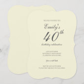 Modern Elegant Cream 40th Birthday Party 招待状 (正面/裏面)