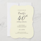 Modern Elegant Cream 40th Birthday Party 招待状 (正面)