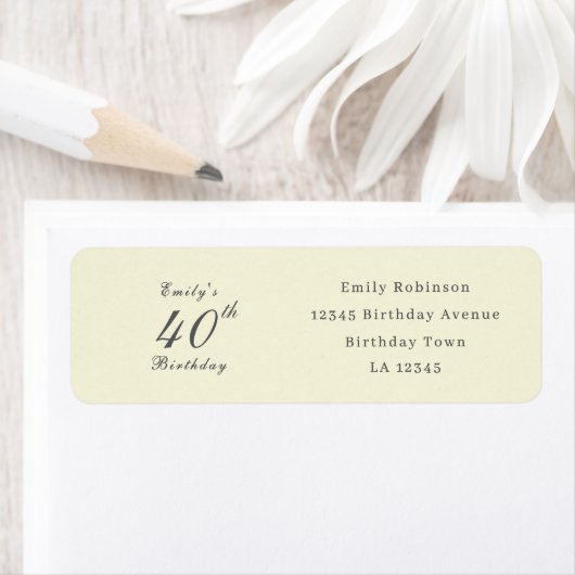 Modern Elegant Cream 40th Birthday Party Address ラベル (インサイチュ)