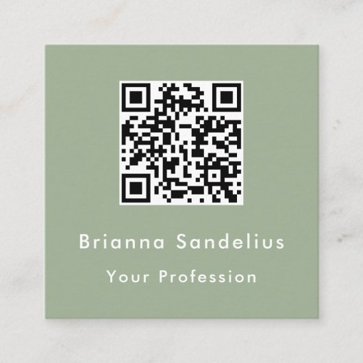 Modern Elegant Custom Sage Green QR Code スクエア名刺 (正面)