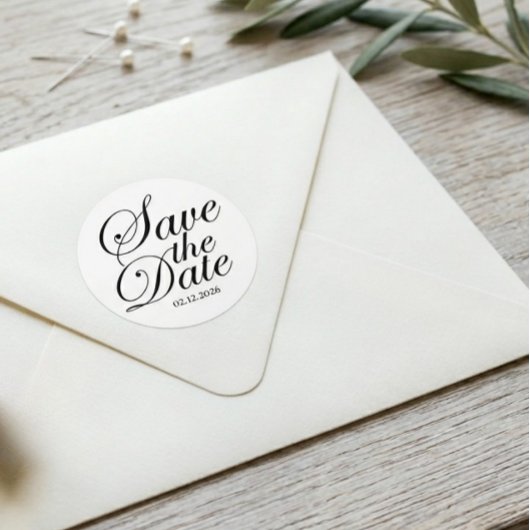 Modern Elegant Custom Save The Date | Black Text ラウンドシール