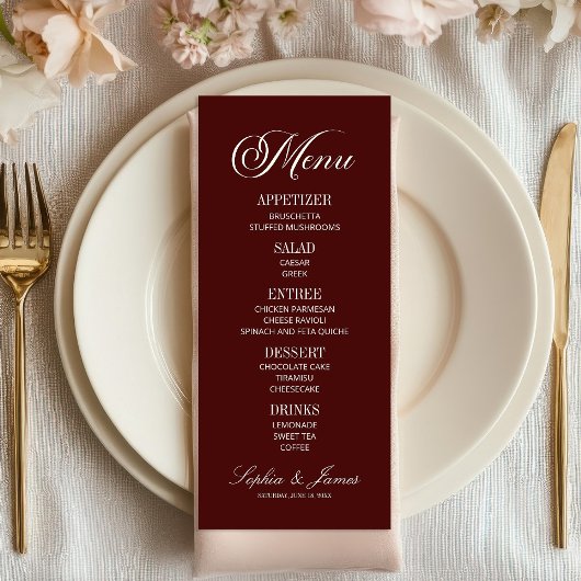 Modern Elegant Dark Burgundy Wedding メニュー