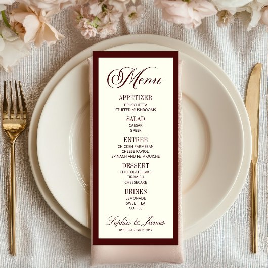 Modern Elegant Dark Burgundy Wedding メニュー