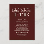 Modern Elegant Dark Burgundy Wedding Details エンクロージャーカード (正面)