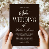 Modern Elegant Dark Expresso Brown Ivory Wedding 招待状