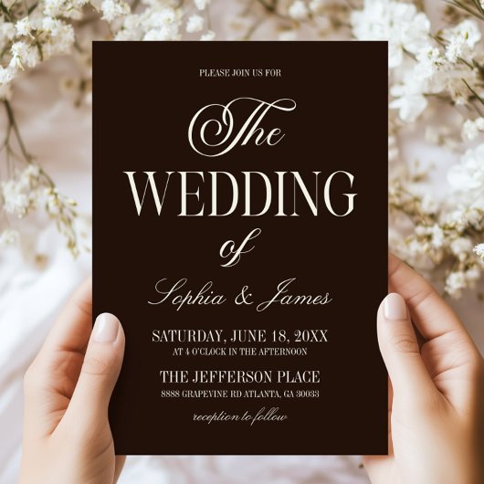 Modern Elegant Dark Expresso Brown Ivory Wedding 招待状