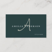 Modern Elegant Dark Green Initial QR Code  名刺 (正面)