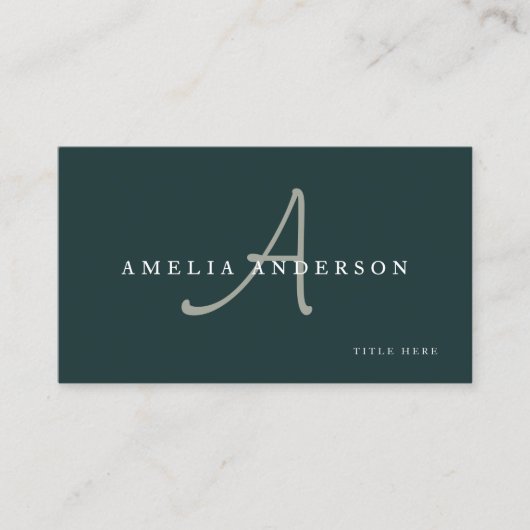 Modern Elegant Dark Green Initial QR Code 名刺 (正面)