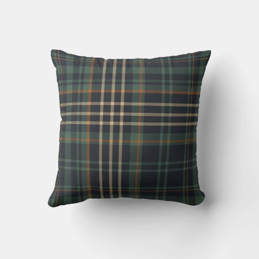 Modern Elegant Dark Green Plaid クッション (裏面)
