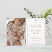 Modern Elegant Dusty Rose Pink Photo Baptism 招待状 (スタンド正面)