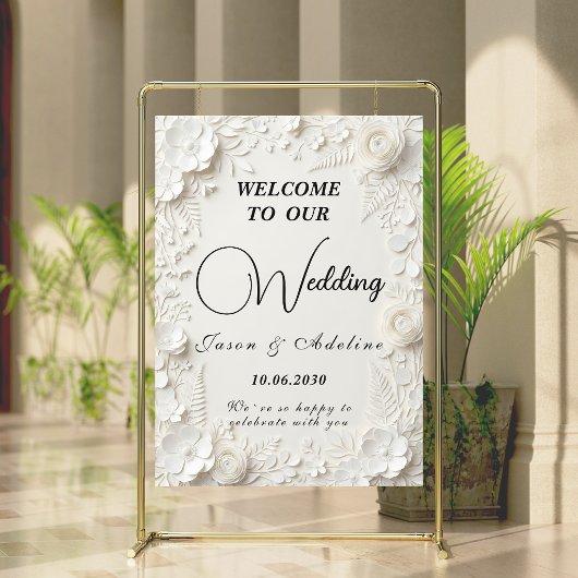Modern Elegant Embossed Floral Wedding Sign ポスター