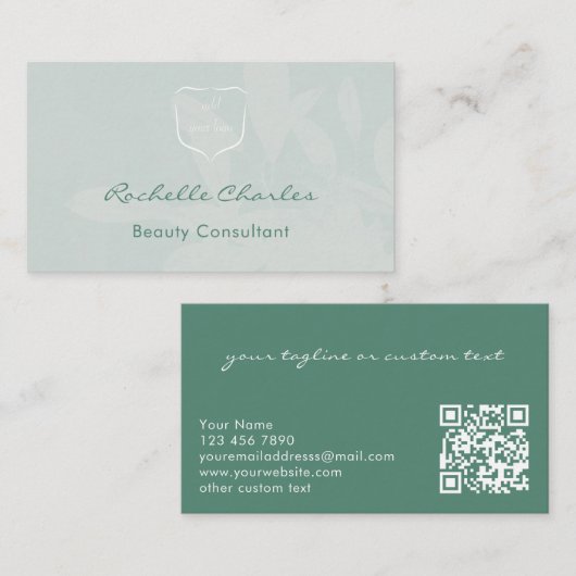 Modern Elegant Eucalyptus Add Logo QR Code Beauty 名刺 (正面/裏面)