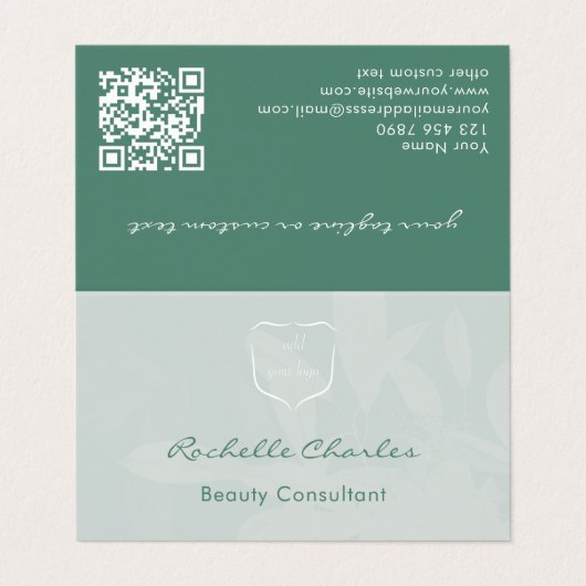 Modern Elegant Eucalyptus Green Add Logo QR Code 名刺 (外部フラット)