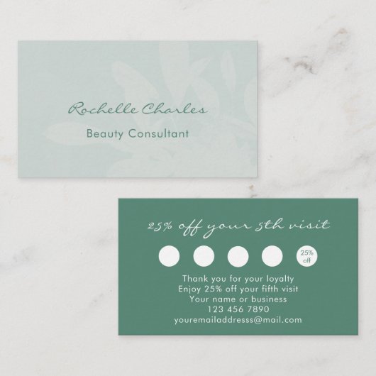 Modern Elegant Eucalyptus Green Beauty Consultant ロイヤリティカード (正面/裏面)