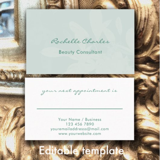 Modern Elegant Eucalyptus Green Beauty Consultant 予約カード