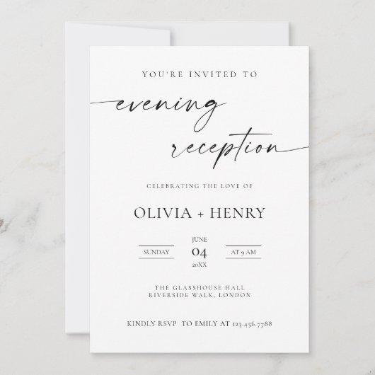Modern Elegant Evening Wedding Reception 招待状 (正面)