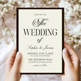 Modern Elegant Expresso Brown Ivory Wedding 招待状