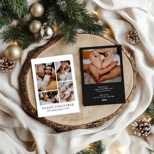 Modern Elegant Family Photo Collage Christmas シーズンカード