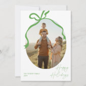 Modern Elegant Family Photo Green Bow Christmas シーズンカード (正面)