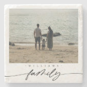 Modern Elegant Family Photo Script Typography ストーンコースター (正面)