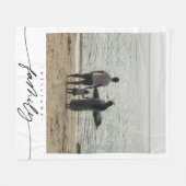 Modern Elegant Family Photo Script Typography フリースブランケット (正面(横))