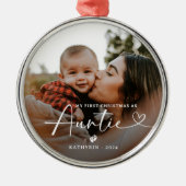 Modern Elegant First Christmas As Auntie Photo メタルオーナメント (正面)