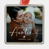 Modern Elegant First Christmas As Auntie Photo メタルオーナメント (正面)