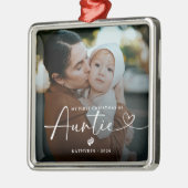 Modern Elegant First Christmas As Auntie Photo メタルオーナメント (左)