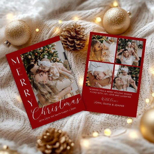 Modern Elegant Five Photo Collage Christmas シーズンカード