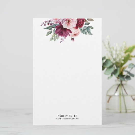 Modern Elegant Floral Monogram Stationery Paper 便箋 (スタンド正面)