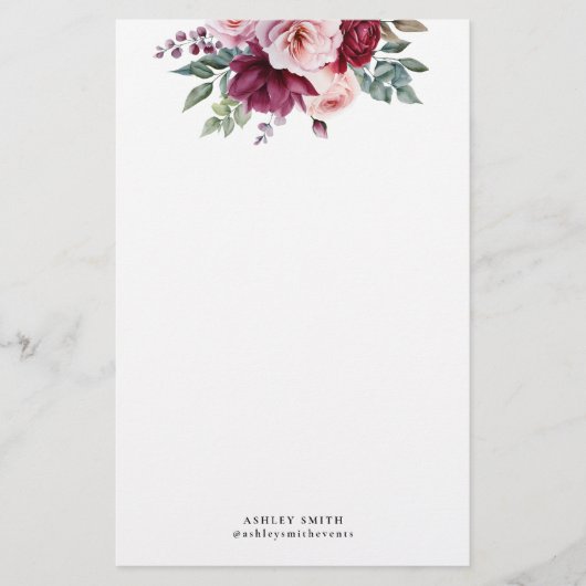 Modern Elegant Floral Monogram Stationery Paper 便箋 (正面)