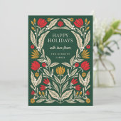 Modern Elegant Folk Floral Christmas Photo シーズンカード (スタンド正面)