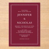 Modern Elegant Formal Burgundy Red Wedding アクリル招待状 (正面)