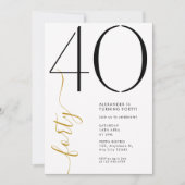 Modern Elegant Forty Black White 40th Birthday 招待状 (正面)
